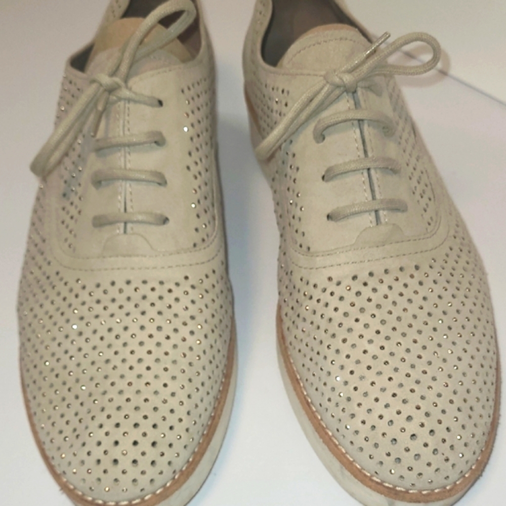 Gabor Beige Perforated Lace-Up Suede Shoes - Picture 2 of 5